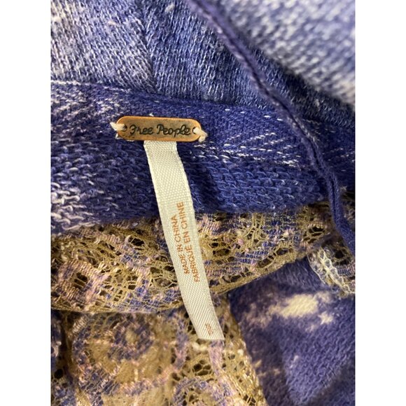 Free People Poncho Sweater Boho Chic Women Hoodie Poncho With Lace Tie-Dye Patte - Picture 8 of 9